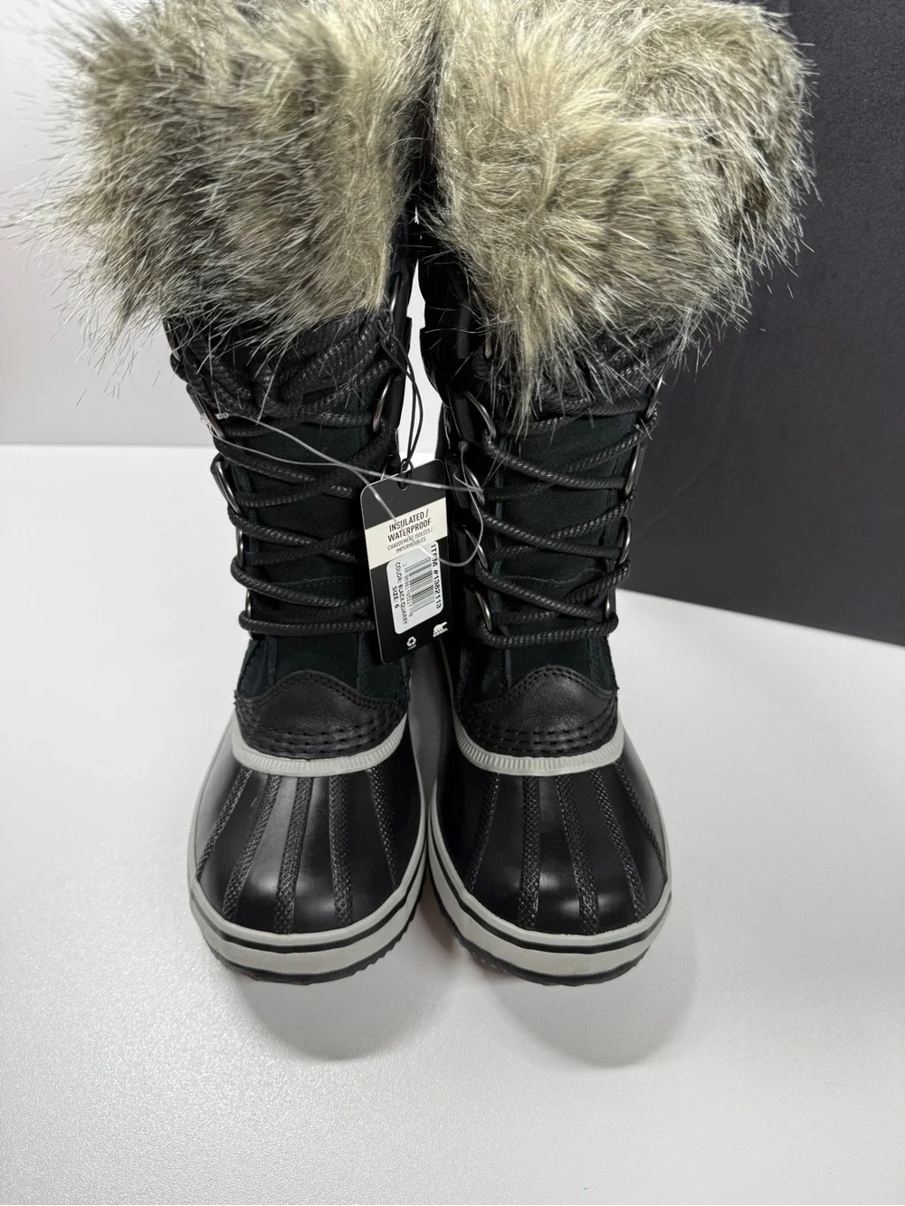 Sorel Joan of Arctic Black Suede Leather Faux Fur Collar Tall Winter Boots Size6